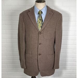 David Chu Blazer Men‎ 38 Brown Multi Morgan Patch Lambswool Collar Tab Italy